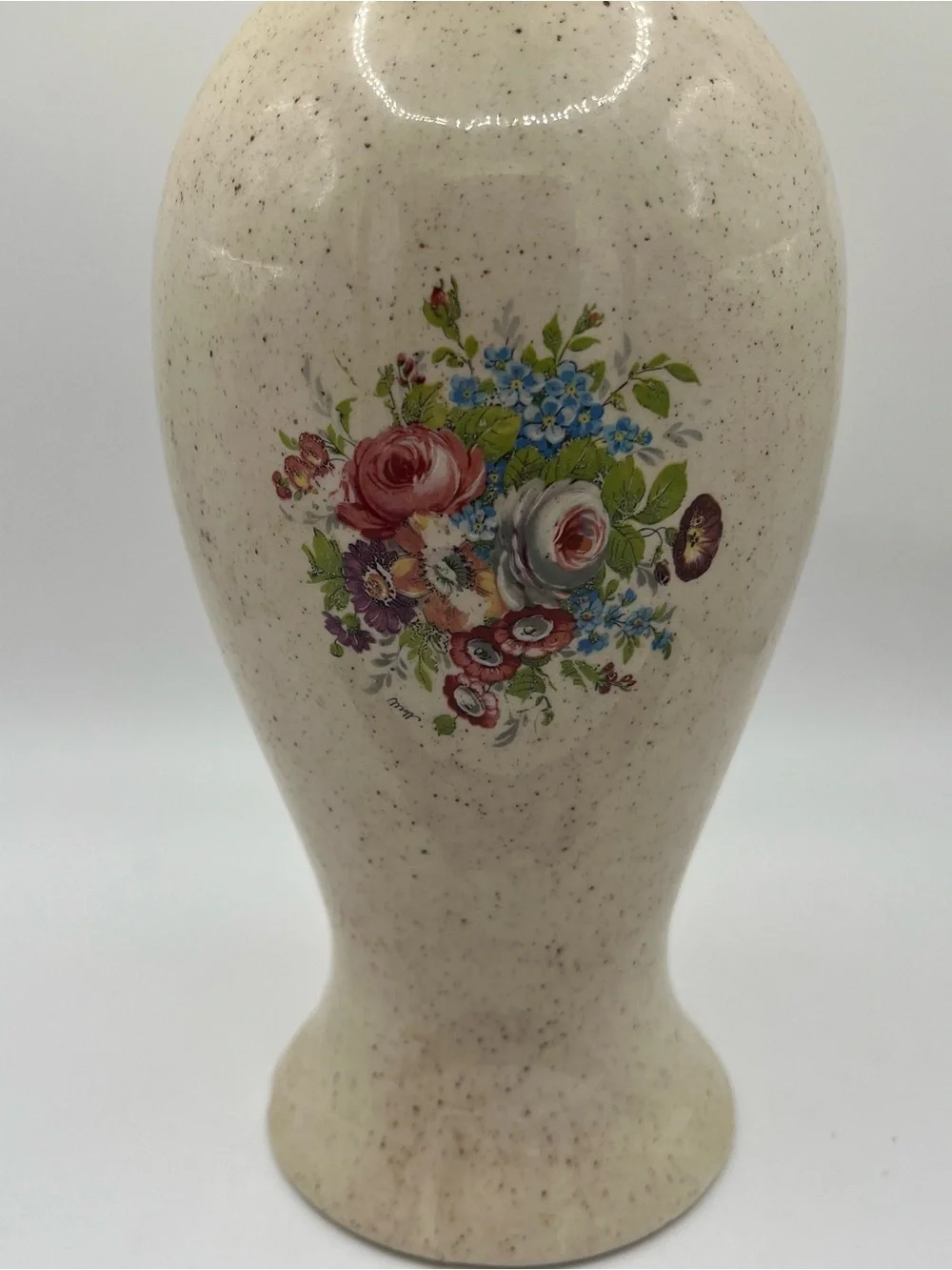 Vintage Japanese Ceramic Baluster Cream Floral Vase 10x3.5”